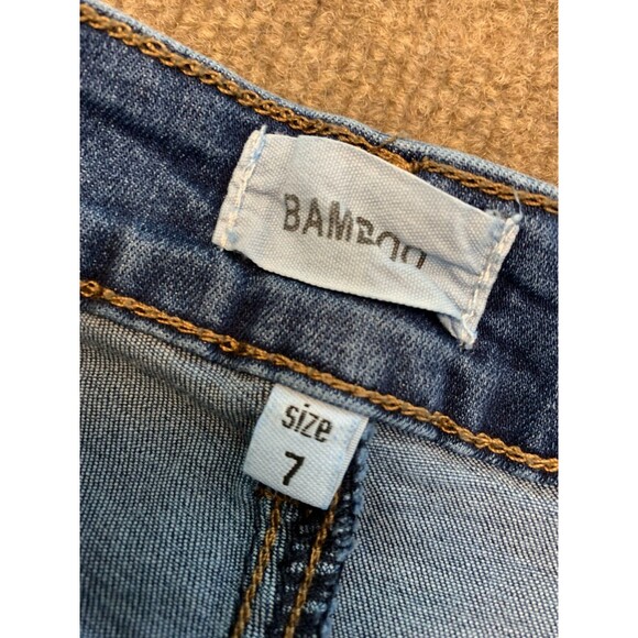 Bamboo Split Hem Flare Jeans Womens 7 (26x29) Mid Rise Whiskered Stretch Denim - Picture 4 of 10